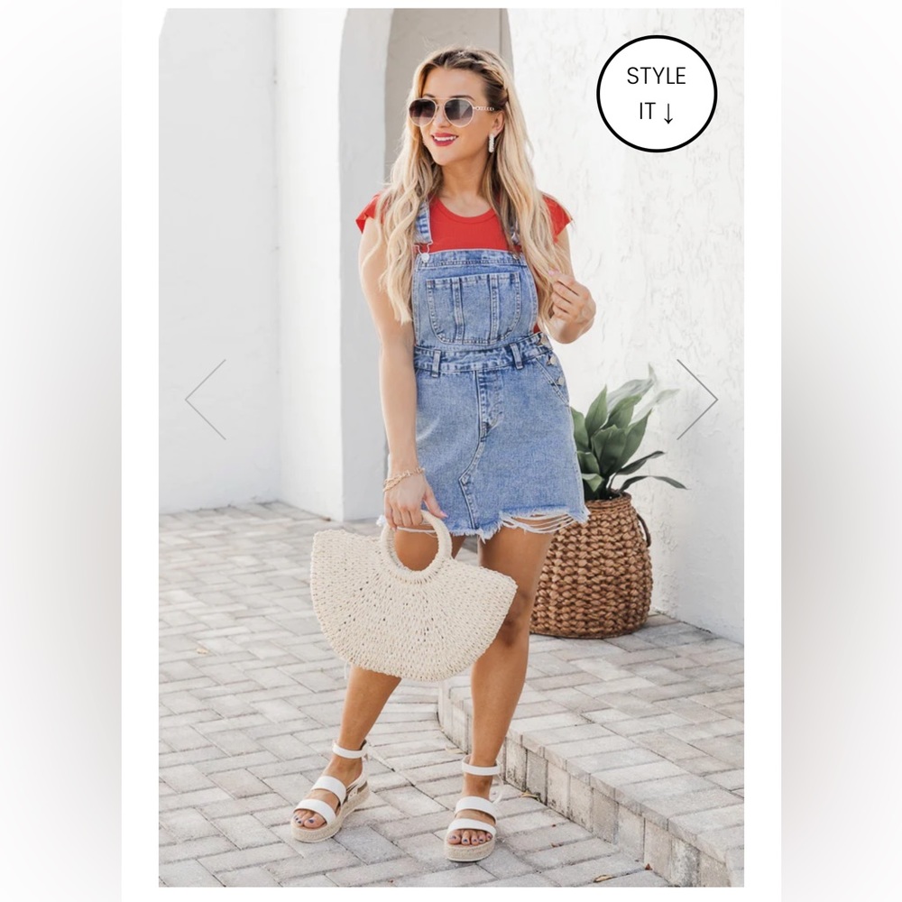 Acid Wash Denim Overall Dress - Pink Lily